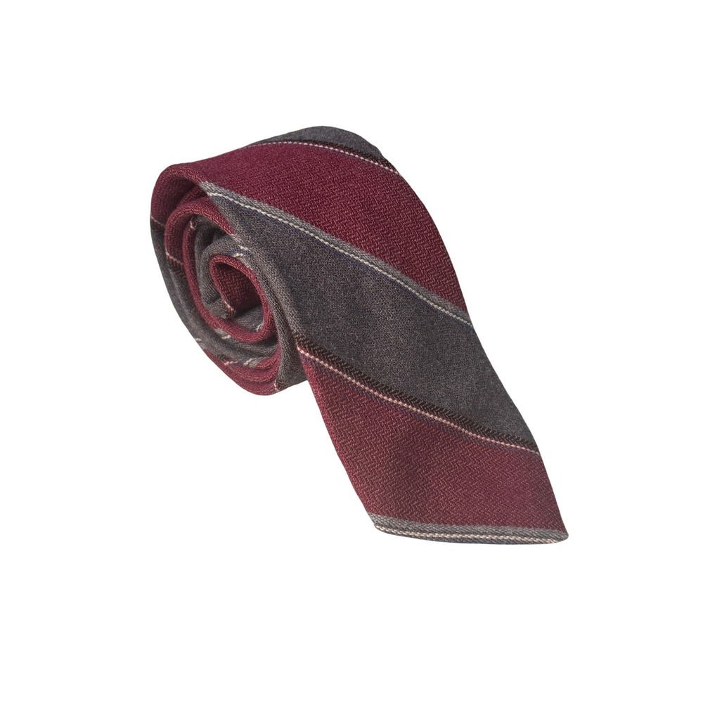 St Michael Vintage 100% Wool Striped Tie Burgundy Grey Made in Canada 44C/4019